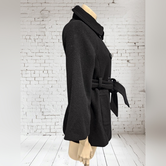 J. CREW Vtg Wool Black Belted Double Breasted Pea Coat 6 - Picture 4 of 8